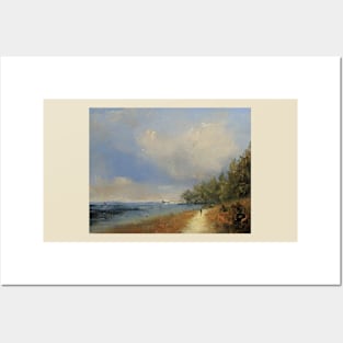 Muted Ocean Coastline Oil Painting - East Coast Scenery Art Print Posters and Art